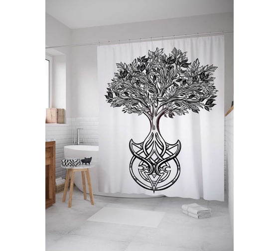 Штора (занавеска) для ванной JoyArty "Древесный символ" из сатена, 180х200 см с крючками, sc_16029 1