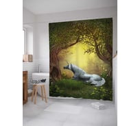 Штора (занавеска) для ванной JoyArty "Отдыхающий единорог" из сатена, 180х200 см с крючками, sc_22359