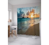 Штора (занавеска) для ванной JoyArty "Солнце, волны и песок" из сатена, 180х200 см с крючками, sc_16255