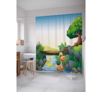 Штора (занавеска) для ванной JoyArty "Утиная радость" из сатена, 180х200 см с крючками, sc_22355