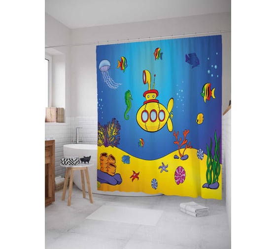 Штора (занавеска) для ванной JoyArty "Морские находки" из сатена, 180х200 см с крючками, sc_22368 1