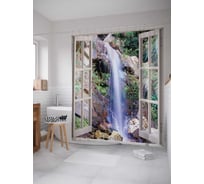 Штора (занавеска) для ванной JoyArty "Водопад за окном" из сатена, 180х200 см с крючками, sc_16502