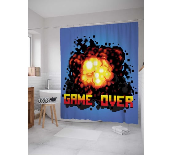 Штора (занавеска) для ванной JoyArty "Конец игры" из сатена, 180х200 см с крючками, sc_23512 1