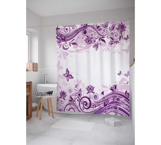 Штора (занавеска) для ванной JoyArty "Вселенная бабочек" из сатена, 180х200 см с крючками, sc_23317 1