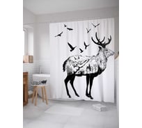 Штора (занавеска) для ванной JoyArty "Олений рисунок" из сатена, 180х200 см с крючками, sc_24112