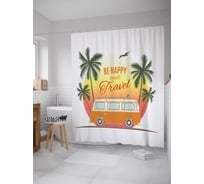 Штора (занавеска) для ванной JoyArty "Будь счастлив и путешествуй" из сатена, 180х200 см с крючками, sc_15655