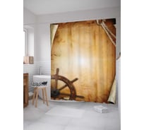 Штора (занавеска) для ванной JoyArty "Штурвал на пергаменте" из сатена, 180х200 см с крючками, sc_15696