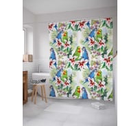 Штора (занавеска) для ванной JoyArty "Контраст попугаев" из сатена, 180х200 см с крючками, sc_12035