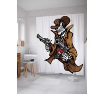 Штора (занавеска) для ванной JoyArty "Скелет-ковбой с пистолетом" из сатена, 180х200 см с крючками, sc_13855