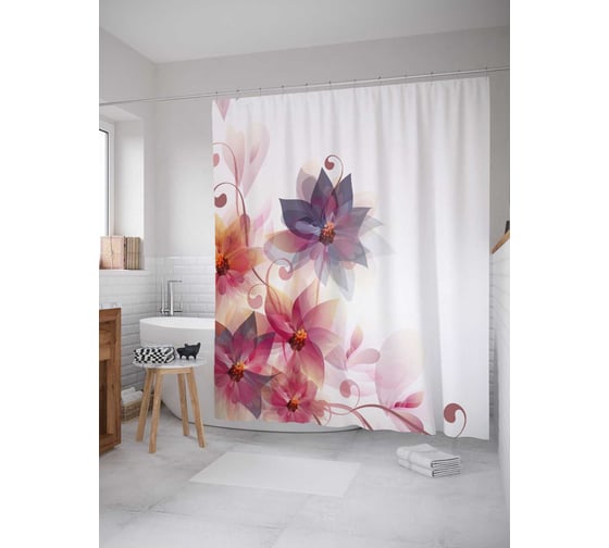 Штора (занавеска) для ванной JoyArty "Цветы энергии" из сатена, 180х200 см с крючками, sc_21925 1