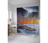 Штора (занавеска) для ванной JoyArty "Космические аномалии у реки" из сатена, 180х200 см с крючками, sc_10043