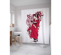 Штора (занавеска) для ванной JoyArty "Красочная гейша" из сатена, 180х200 см с крючками, sc_19880
