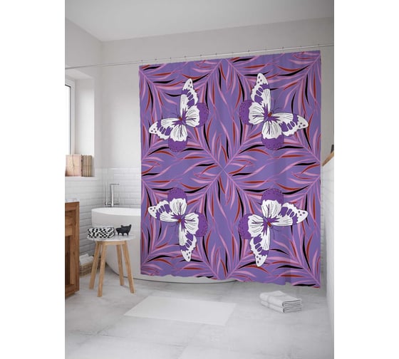 Штора (занавеска) для ванной JoyArty "Бабочки в квадрате" из сатена, 180х200 см с крючками, sc_23335 1