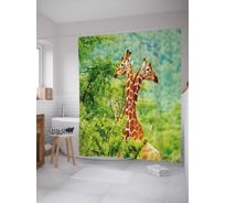 Штора (занавеска) для ванной JoyArty "Нежность жирафов" из сатена, 180х200 см с крючками, sc_21735