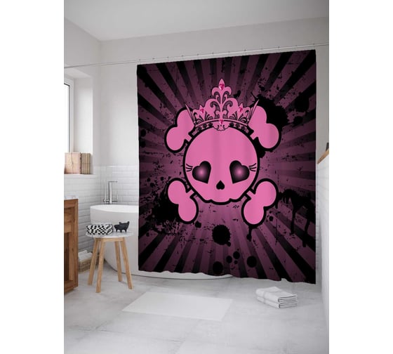 Штора (занавеска) для ванной JoyArty "Милый череп кроны" из сатена, 180х200 см с крючками, sc_13851 1