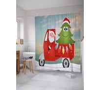 Штора (занавеска) для ванной JoyArty "Грузовик санты" из сатена, 180х200 см с крючками, sc_24125