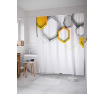 Штора (занавеска) для ванной JoyArty "Мраморные соты" из сатена, 180х200 см с крючками, sc_22207