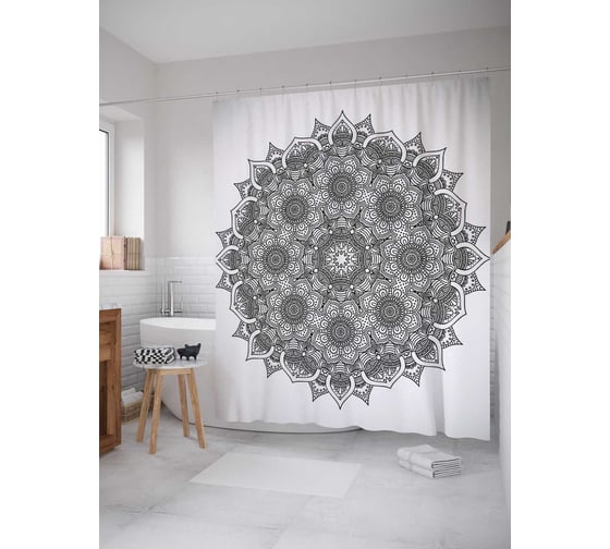 Штора (занавеска) для ванной JoyArty "Цветочная безмятежность" из сатена, 180х200 см с крючками, sc_21207 1