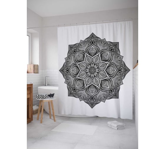 Штора (занавеска) для ванной JoyArty "Цветочный рельеф" из сатена, 180х200 см с крючками, sc_21216 1