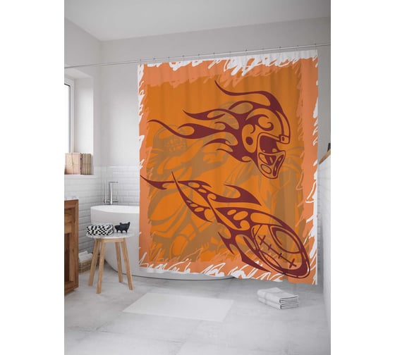 Штора (занавеска) для ванной JoyArty "Огненный футбол" из сатена, 180х200 см с крючками, sc_16541 1