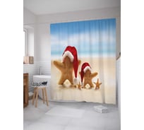 Штора (занавеска) для ванной JoyArty "Новогодние морские звезды" из сатена, 180х200 см с крючками, sc_21483