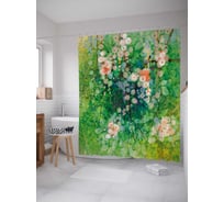 Штора (занавеска) для ванной JoyArty "Мираж с цветами" из сатена, 180х200 см с крючками, sc_21125