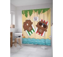 Штора (занавеска) для ванной JoyArty "Пляжные медведи" из сатена, 180х200 см с крючками, sc_26912
