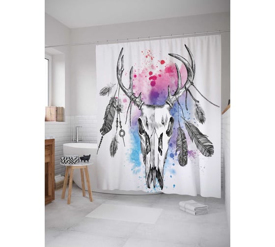 Штора (занавеска) для ванной JoyArty "Первобытный оберег" из сатена, 180х200 см с крючками, sc_17713 1