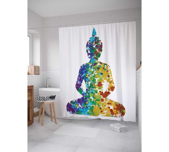 Штора (занавеска) для ванной JoyArty "Контрастная медитация" из сатена, 180х200 см с крючками, sc_13743