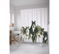 Штора (занавеска) для ванной JoyArty "Осторожные волки" из сатена, 180х200 см с крючками, sc_17716