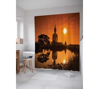 Штора (занавеска) для ванной JoyArty "Медитация на закате" из сатена, 180х200 см с крючками, sc_13732