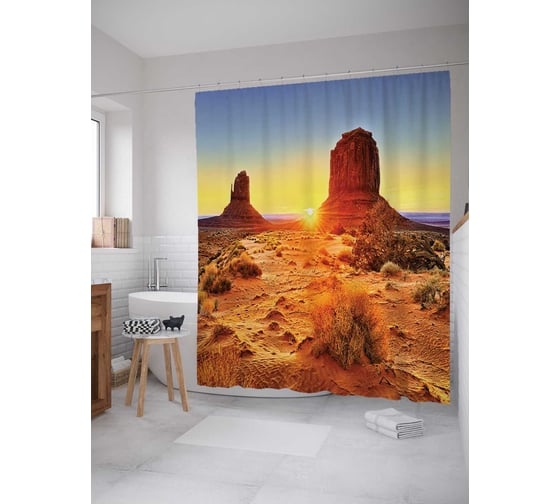 Штора (занавеска) для ванной JoyArty "Жаркая Аризона" из сатена, 180х200 см с крючками, sc_20113