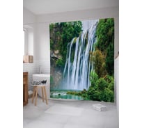 Штора (занавеска) для ванной JoyArty "Экзотический водопад" из сатена, 180х200 см с крючками, sc_20947