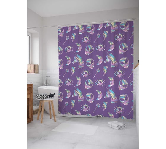 Штора (занавеска) для ванной JoyArty "Волшебные единорожки" из сатена, 180х200 см с крючками, sc_207097 1