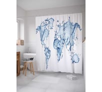 Штора (занавеска) для ванной JoyArty "Водная карта" из сатена, 180х200 см с крючками, sc_13757