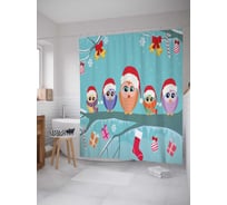 Штора (занавеска) для ванной JoyArty "Совы на празднике" из сатена, 180х200 см с крючками, sc_20078