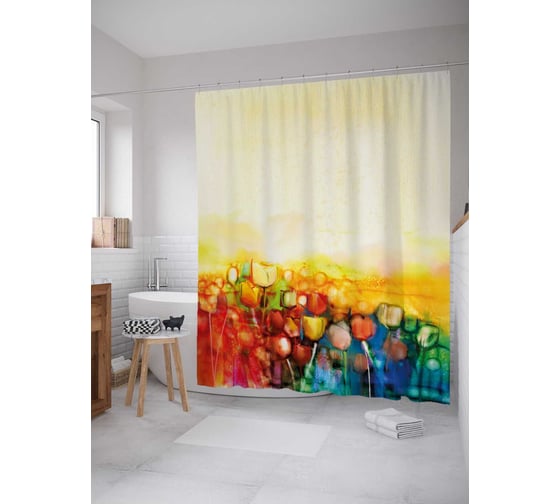Штора (занавеска) для ванной JoyArty "Море цветов" из сатена, 180х200 см с крючками, sc_21161 1