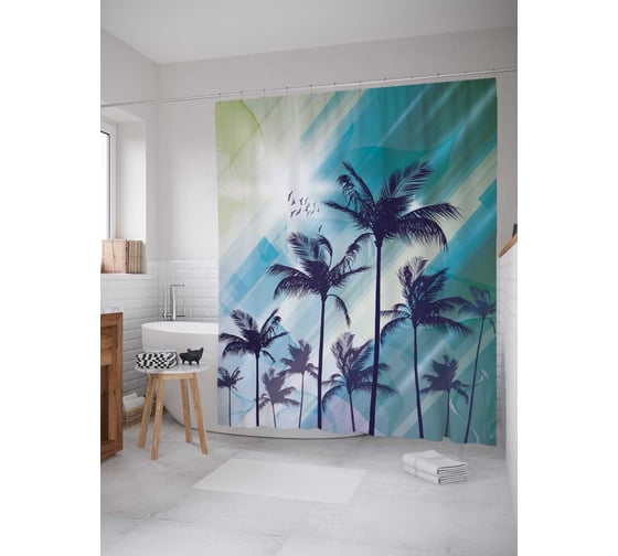 Штора (занавеска) для ванной JoyArty "Пляжное явление" из сатена, 180х200 см с крючками, sc_21008 1