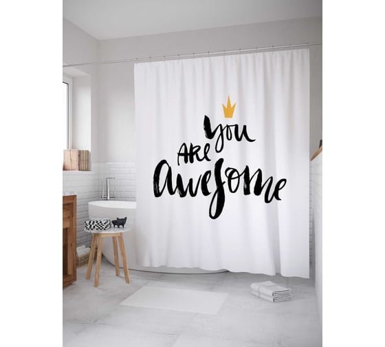 Штора (занавеска) для ванной JoyArty "Ты классный" из сатена, 180х200 см с крючками, sc_21091 1