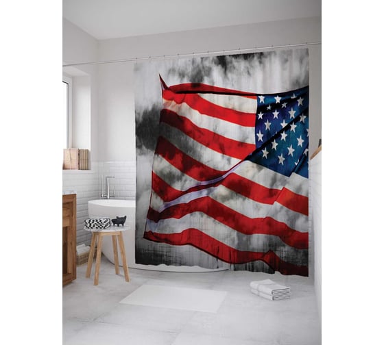 Штора (занавеска) для ванной JoyArty "Облачное небо" из сатена, 180х200 см с крючками, sc_20714 1