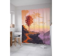 Штора (занавеска) для ванной JoyArty "Дерево на вершине горы" из сатена, 180х200 см с крючками, sc_23008