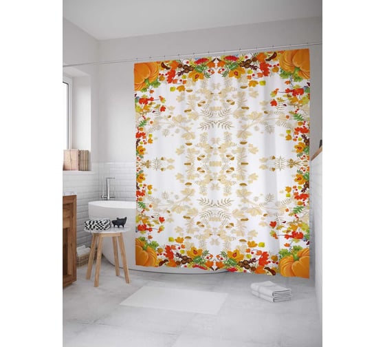Штора (занавеска) для ванной JoyArty "В лиственном лабиринте" из сатена, 180х200 см с крючками, sc_23481 1