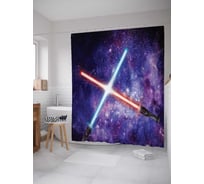 Штора (занавеска) для ванной JoyArty "Космический бой" из сатена, 180х200 см с крючками, sc_23714