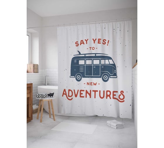 Штора (занавеска) для ванной JoyArty "Новые приключения" из сатена, 180х200 см с крючками, sc_22046 1