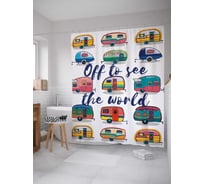 Штора (занавеска) для ванной JoyArty "Посмотреть мир" из сатена, 180х200 см с крючками, sc_25804