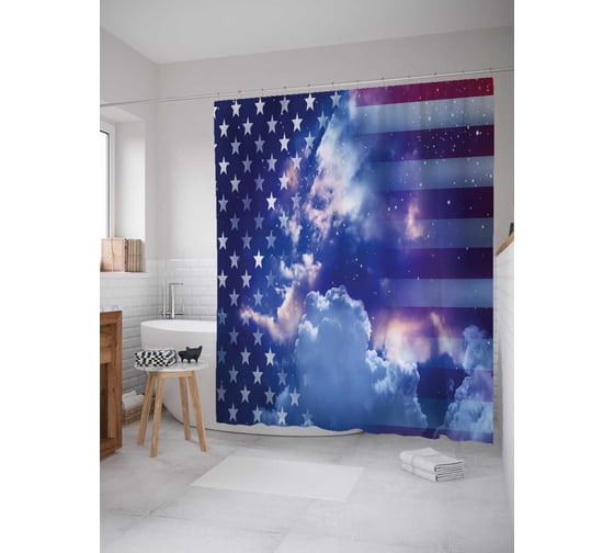 Штора (занавеска) для ванной JoyArty "Звездное небо америки" из сатена, 180х200 см с крючками, sc_20724 1