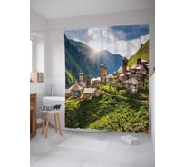 Штора (занавеска) для ванной JoyArty "Горные дома" из сатена, 180х200 см с крючками, sc_20641