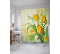 Штора (занавеска) для ванной JoyArty "Весенние тюльпаны" из сатена, 180х200 см с крючками, sc_17759