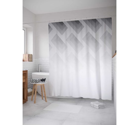 Штора (занавеска) для ванной JoyArty "Пропадающие фигуры" из сатена, 180х200 см с крючками, sc_20874 1