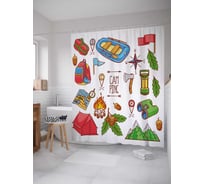 Штора (занавеска) для ванной JoyArty "Любитель кемпинга" из сатена, 180х200 см с крючками, sc_25802